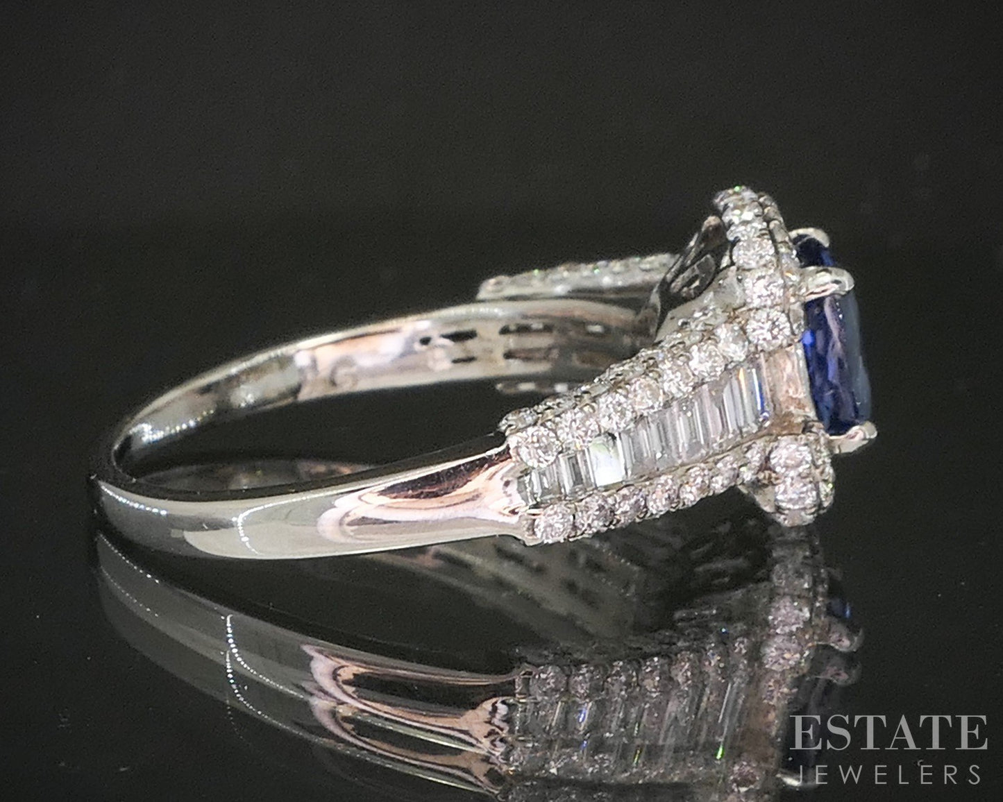 18k White Gold Cushion Natural Tanzanite & 1.24ctw Diamond Halo Ring 5.7g p15445