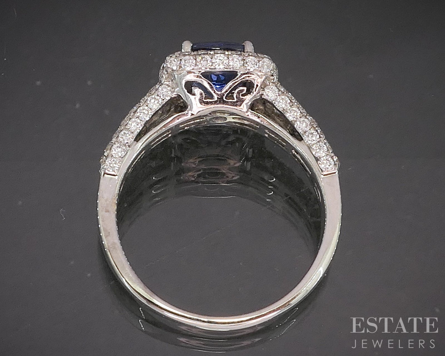 18k White Gold Cushion Natural Tanzanite & 1.24ctw Diamond Halo Ring 5.7g p15445