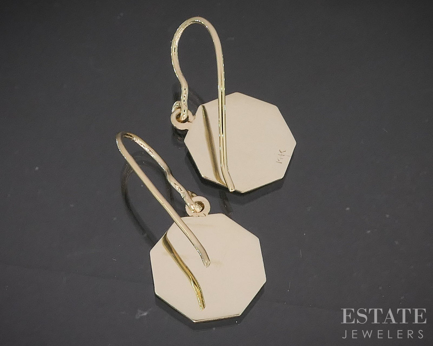 Antique 14k Yellow Gold Bow Floral Motif Octagon Dangle Earrings 3.3g p15470