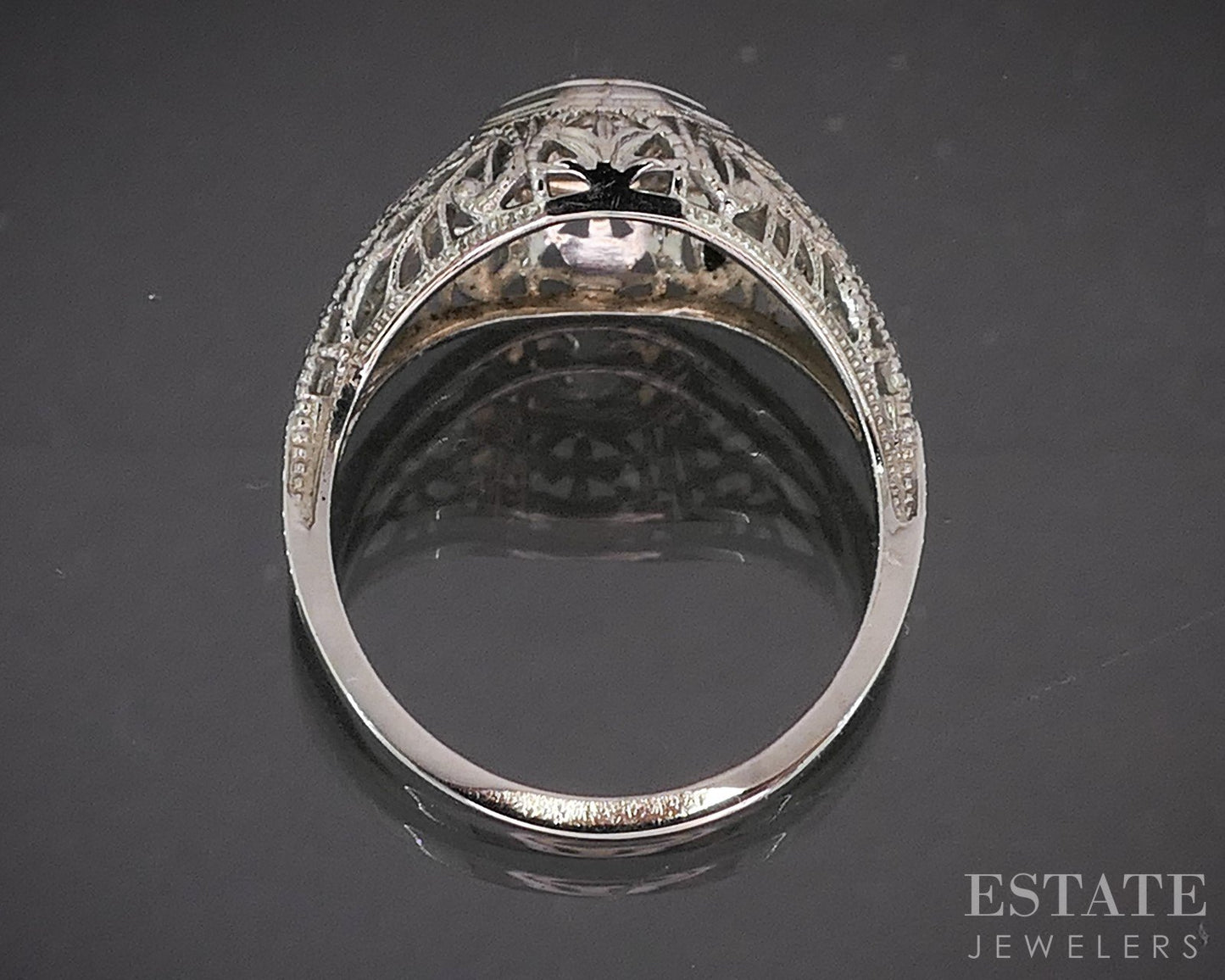 Antique 18k White Gold OEC Natural .21ct Diamond Filigree Solitaire Ring p15444