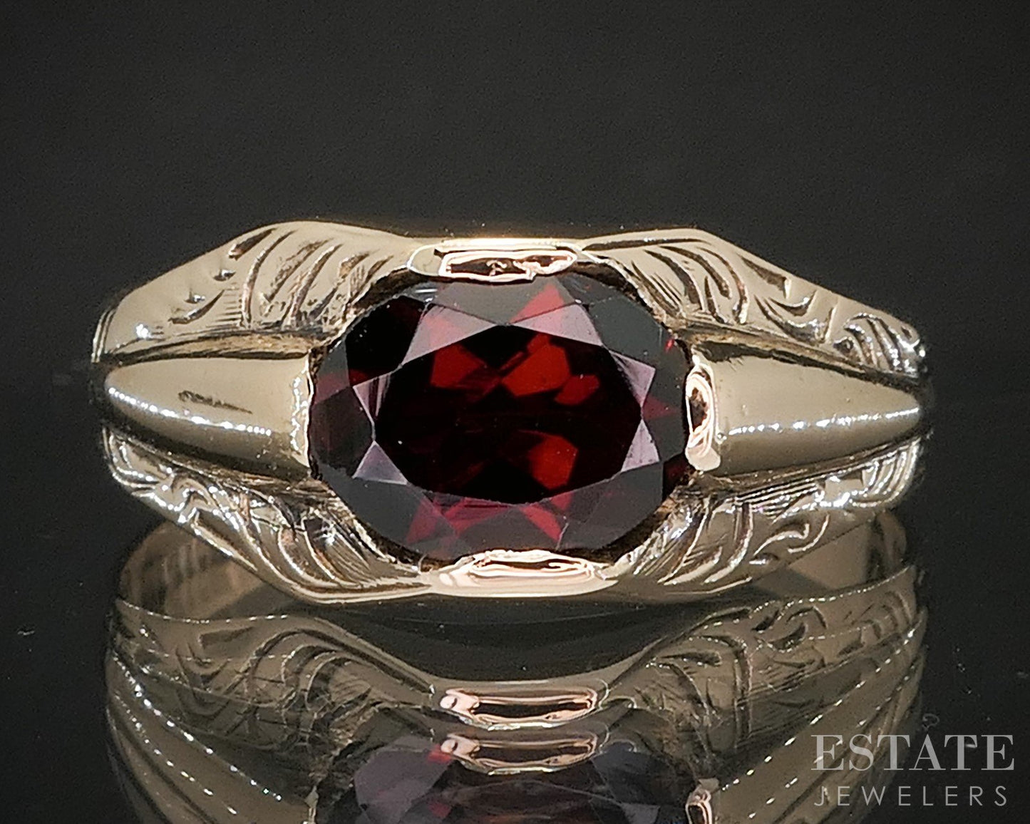 Antique 10k Yellow Gold Natural Garnet Solitaire Band Ring 4.4g p15468