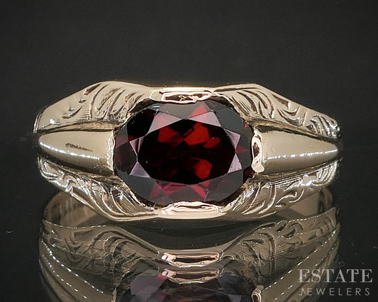 Antique 10k Yellow Gold Natural Garnet Solitaire Band Ring 4.4g p15468