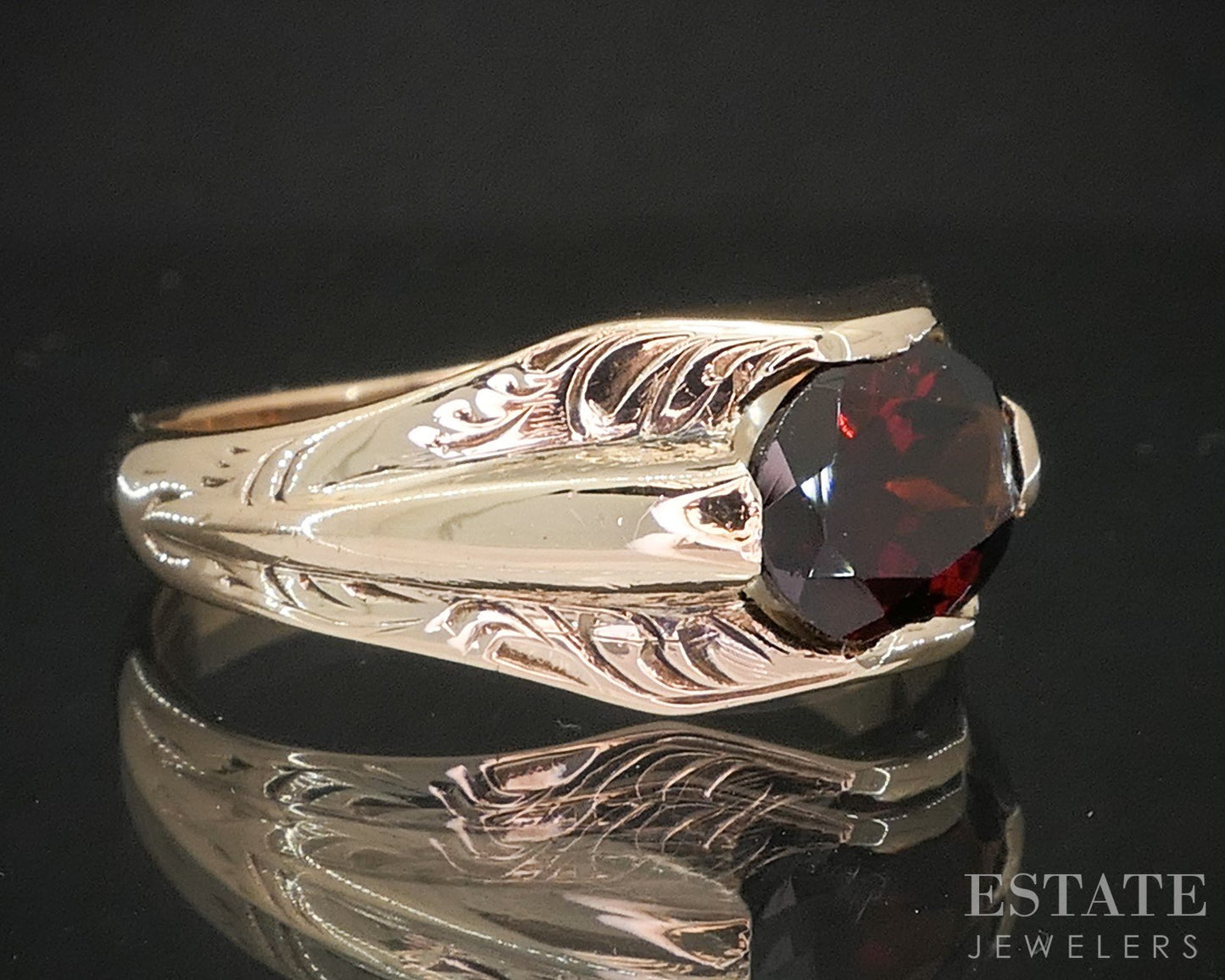 Antique 10k Yellow Gold Natural Garnet Solitaire Band Ring 4.4g p15468