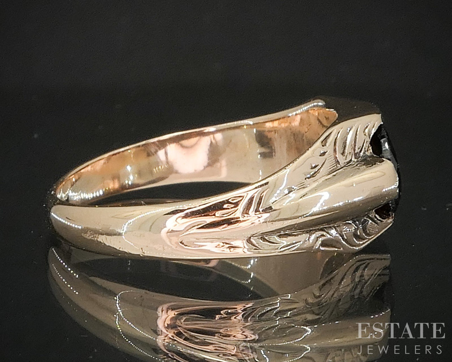 Antique 10k Yellow Gold Natural Garnet Solitaire Band Ring 4.4g p15468