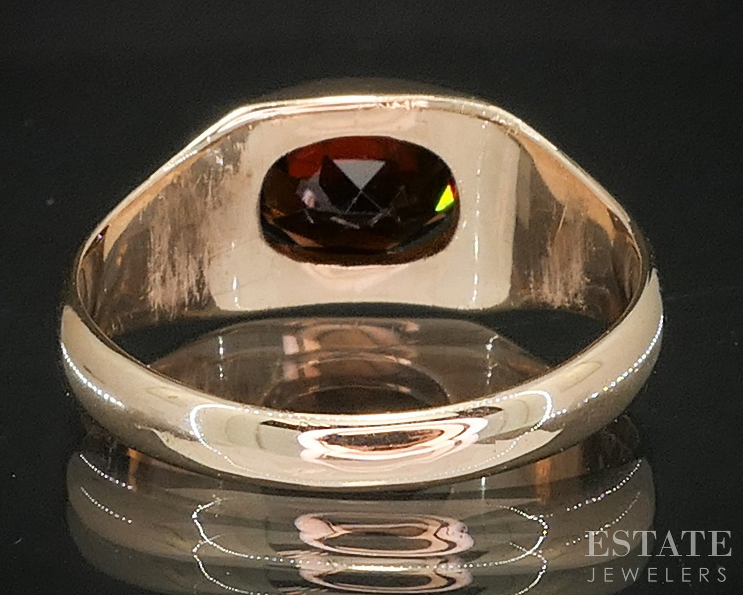 Antique 10k Yellow Gold Natural Garnet Solitaire Band Ring 4.4g p15468