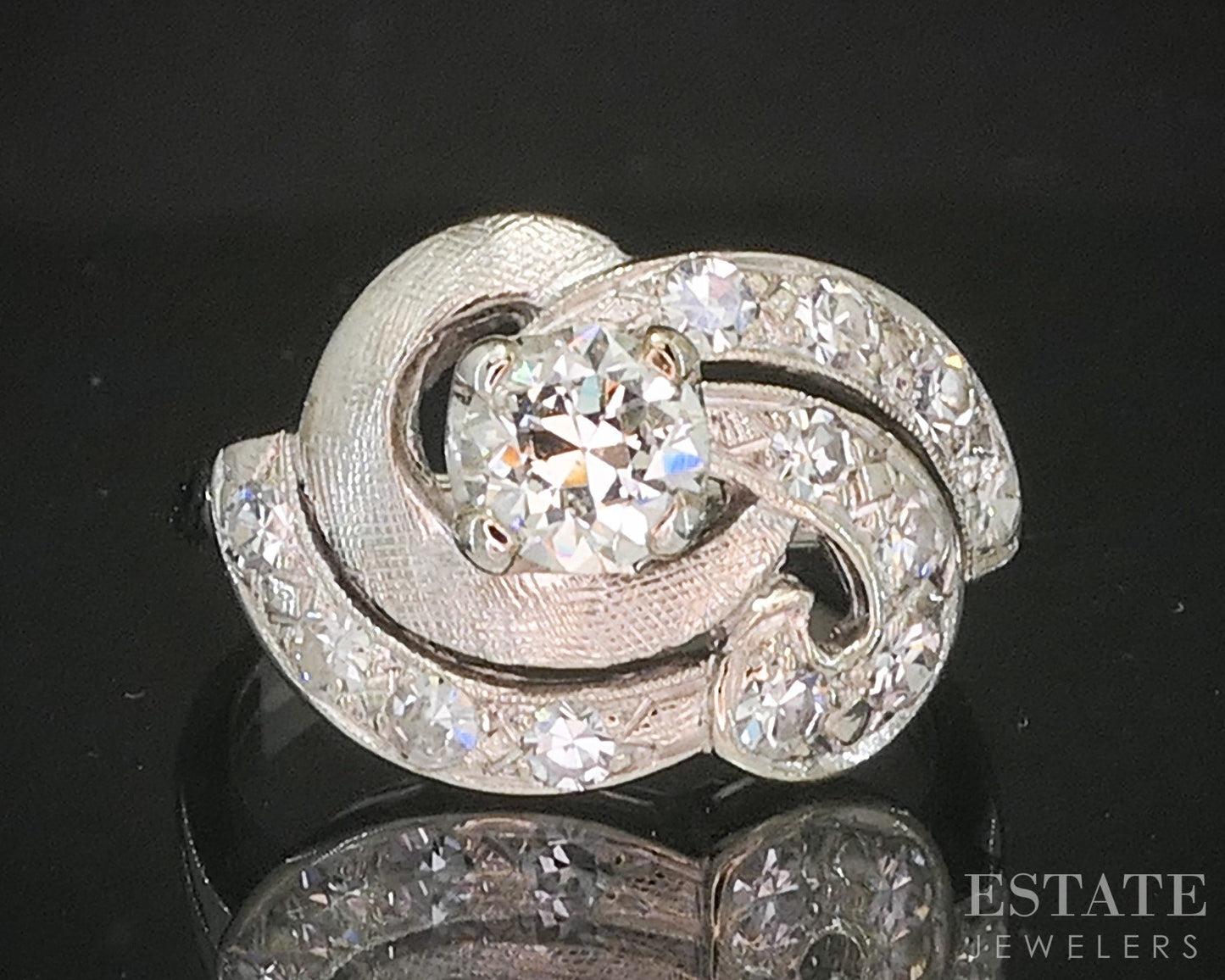 Vintage 14k White Gold Round Natural .86ctw Diamond Engagement Ring 4.8g p15467