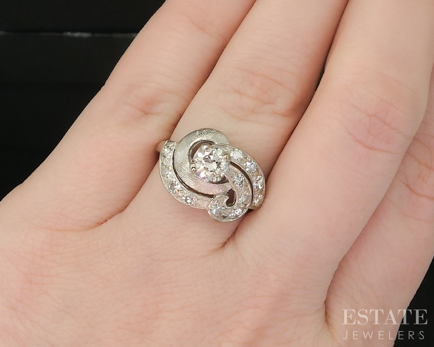 Vintage 14k White Gold Round Natural .86ctw Diamond Engagement Ring 4.8g p15467