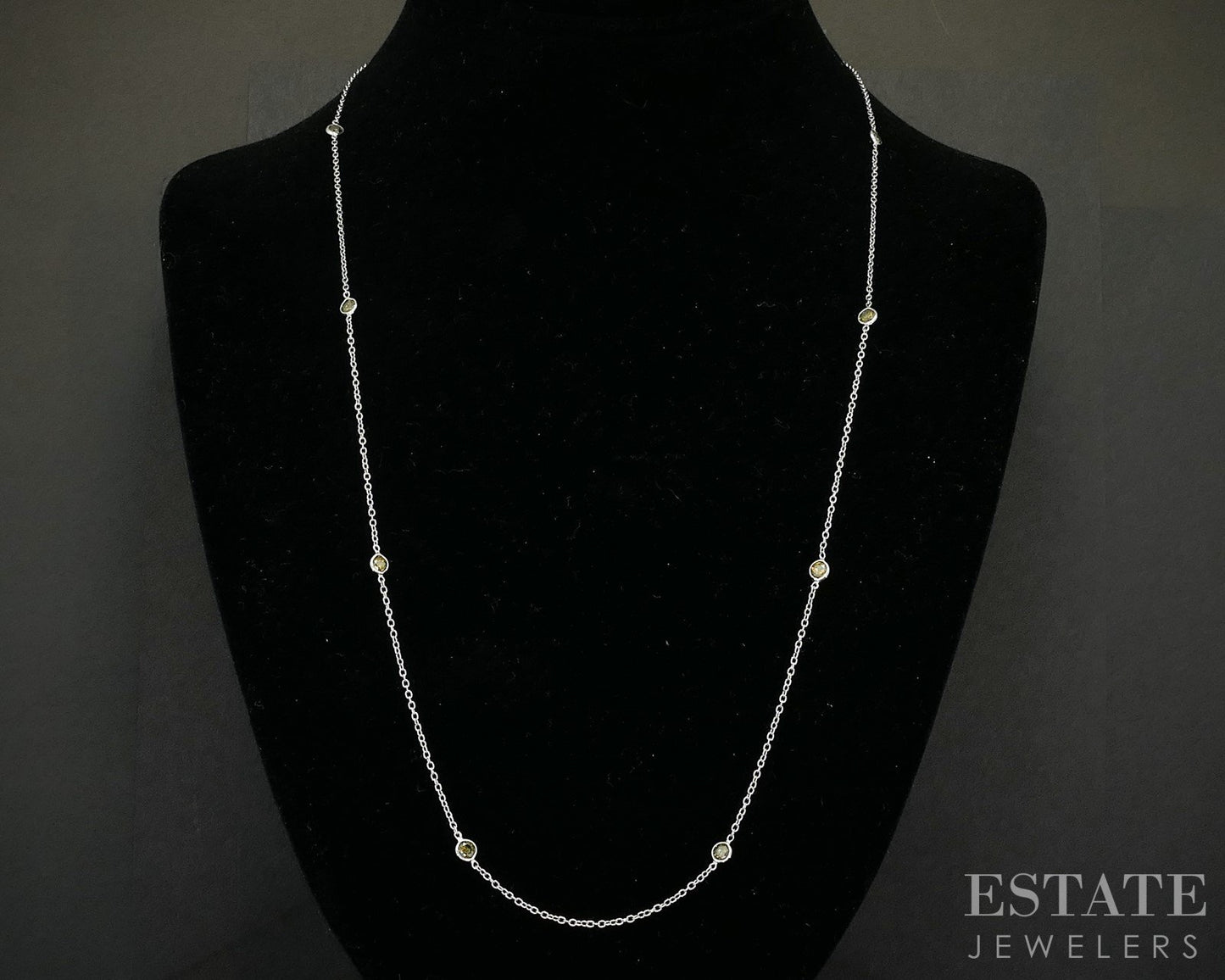 14k White Gold Natural 1ctw Yellow Diamond Station Necklace 3.3g 24"L p15466