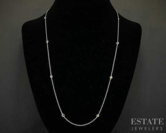 14k White Gold Natural 1ctw Yellow Diamond Station Necklace 3.3g 24"L p15466