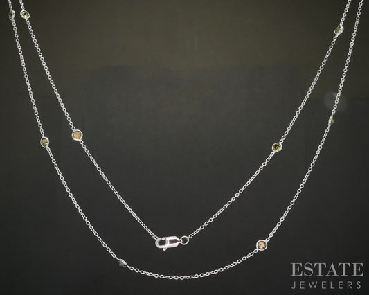 14k White Gold Natural 1ctw Yellow Diamond Station Necklace 3.3g 24"L p15466
