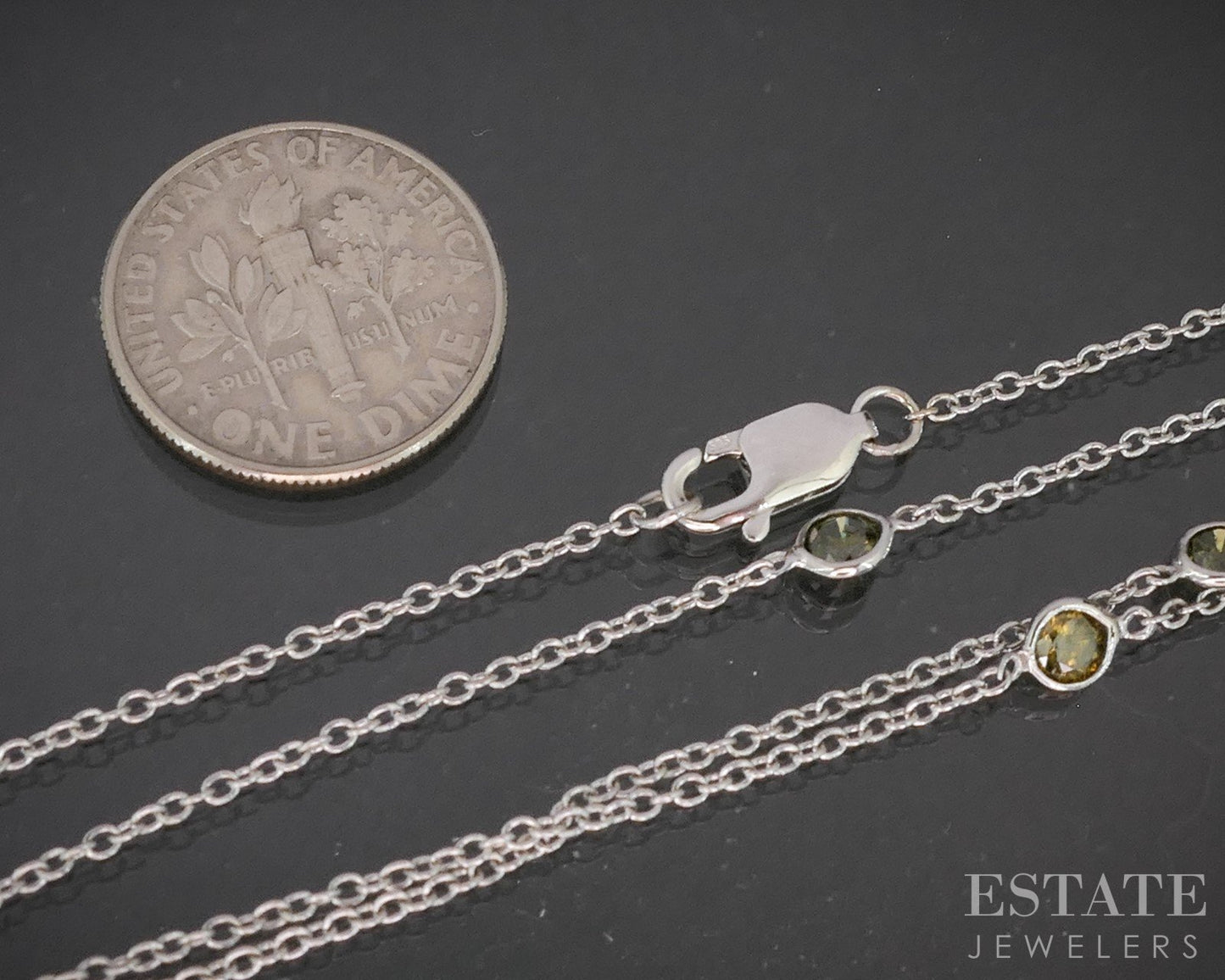 14k White Gold Natural 1ctw Yellow Diamond Station Necklace 3.3g 24"L p15466