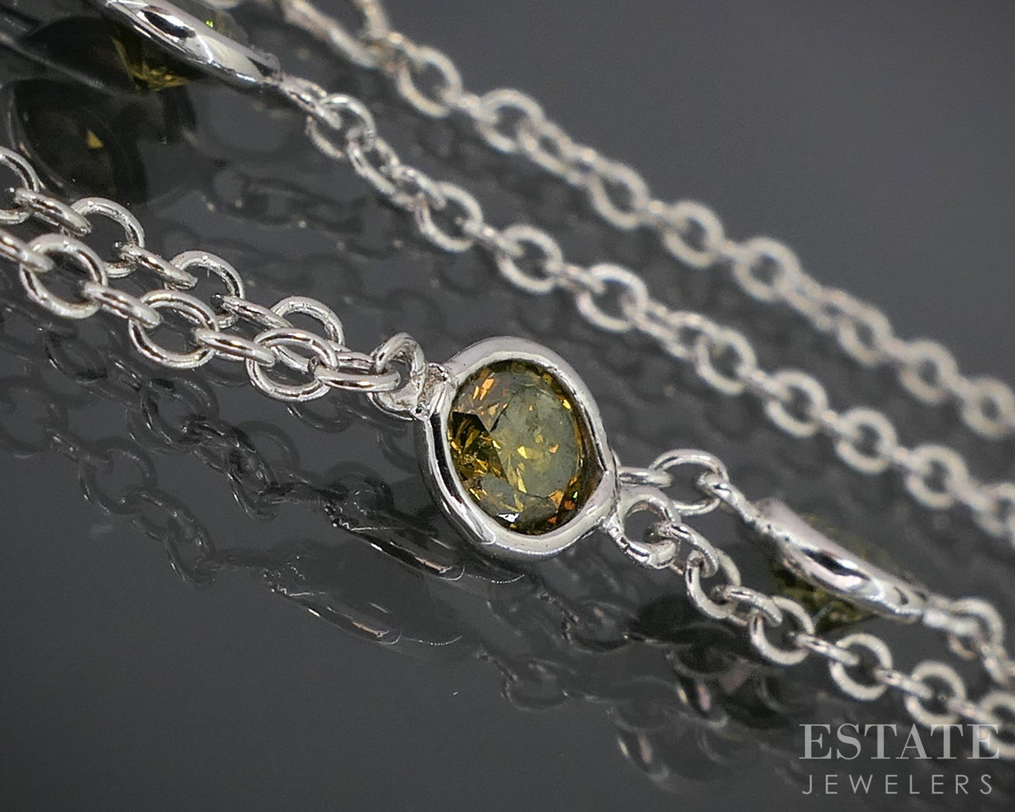 14k White Gold Natural 1ctw Yellow Diamond Station Necklace 3.3g 24"L p15466