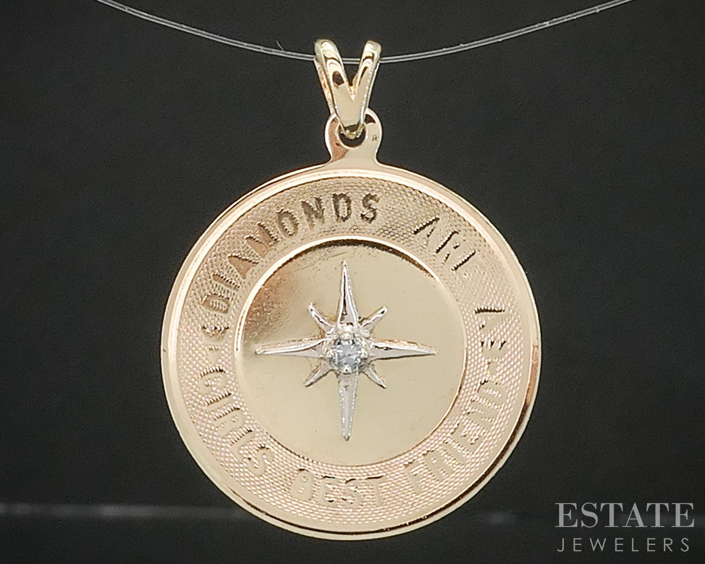 14k Yellow Gold Diamonds Are A Girls Best Friend Charm Pendant 2.3g p15465