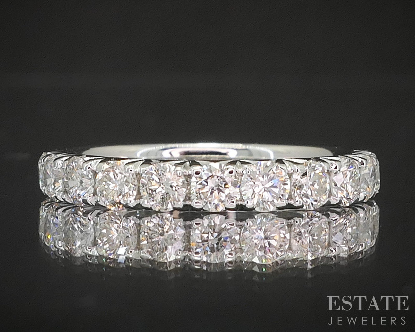 14k White Gold Round Natural 1.05ctw Diamond Ladies Wedding Band 3g p16318