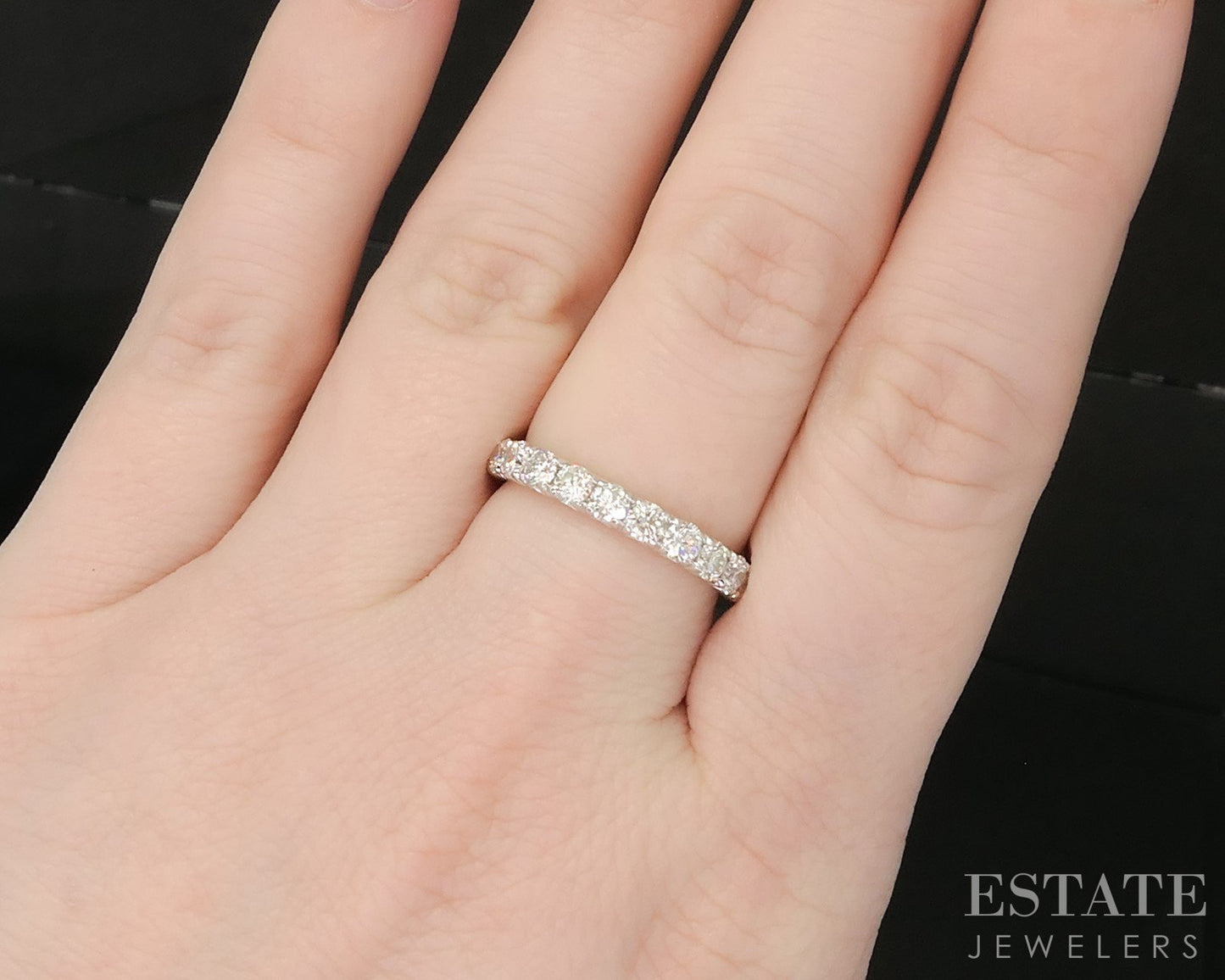 14k White Gold Round Natural 1.05ctw Diamond Ladies Wedding Band 3g p16318