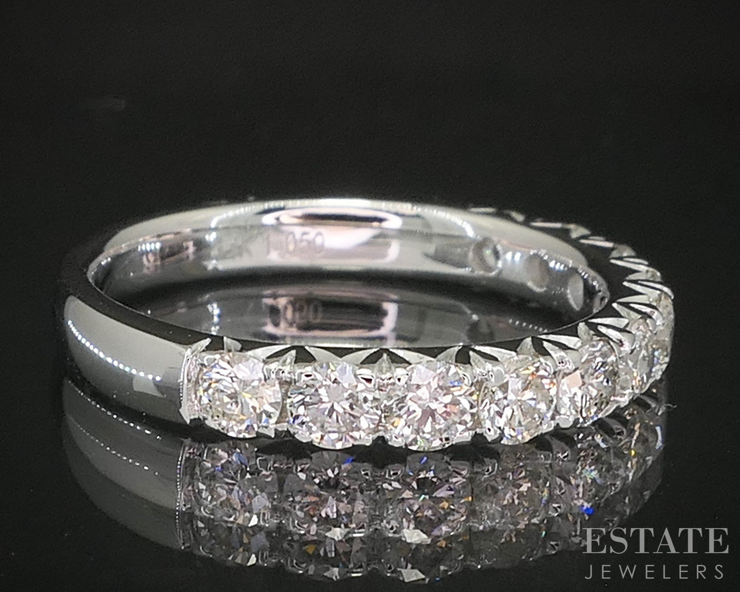 14k White Gold Round Natural 1.05ctw Diamond Ladies Wedding Band 3g p16318