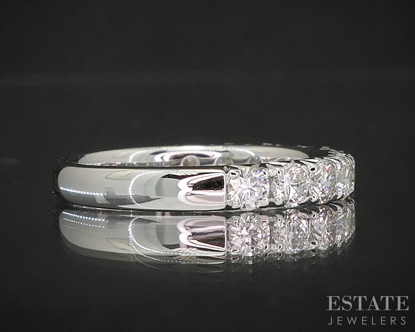 14k White Gold Round Natural 1.05ctw Diamond Ladies Wedding Band 3g p16318