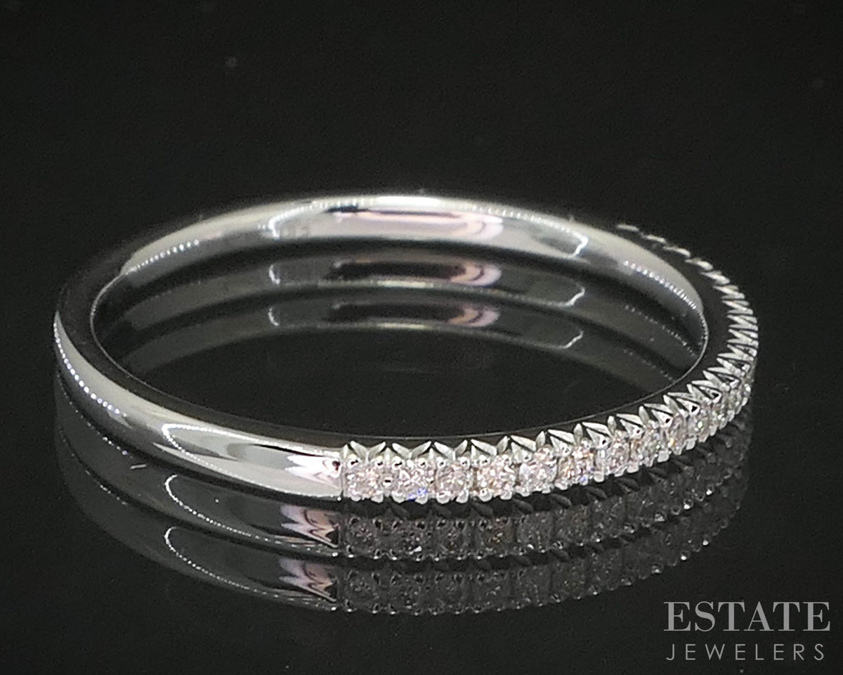 14k White Gold Round Natural .11ctw Diamond Ladies Wedding Band 1.4g p16308