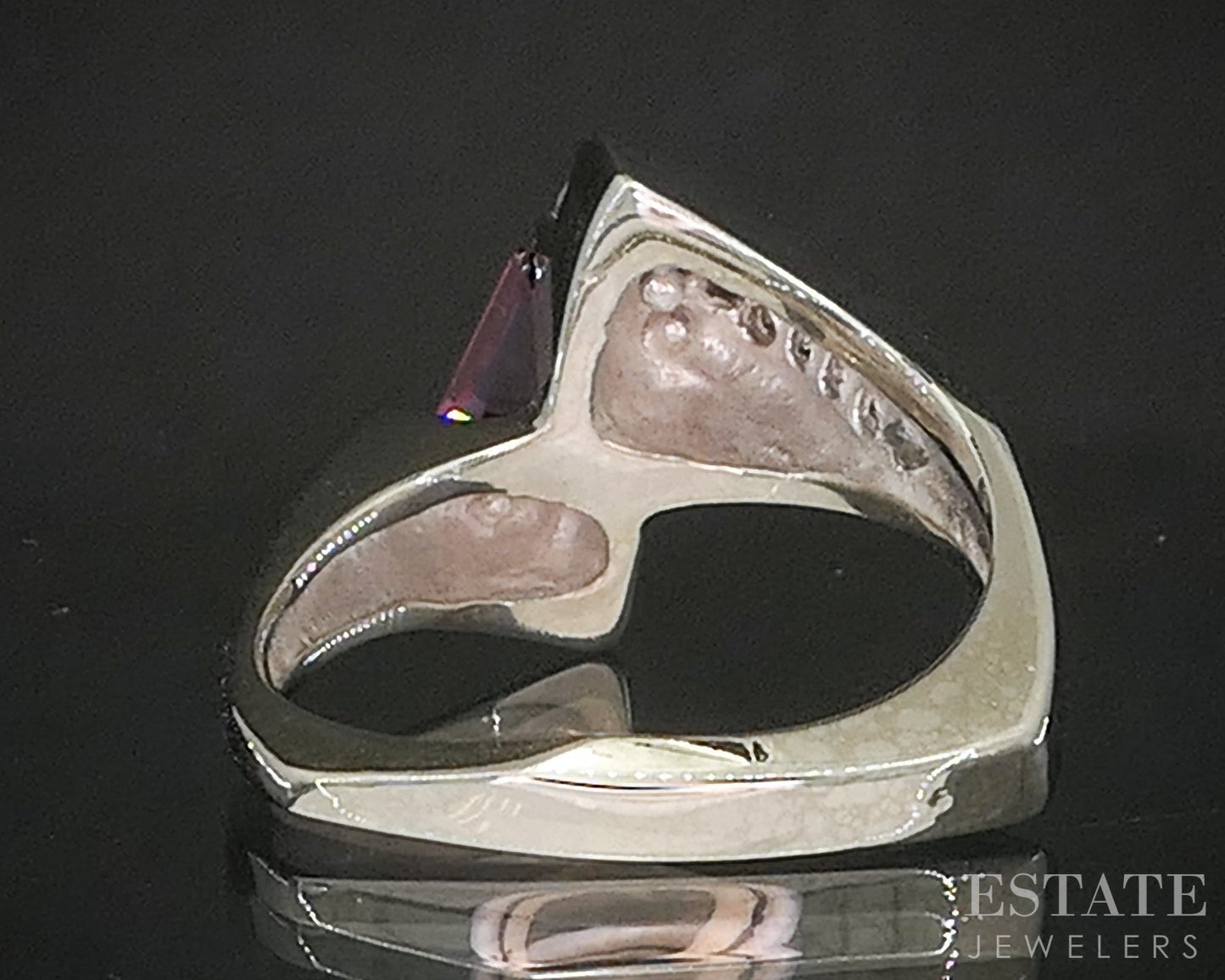 14k White Gold Square Cut Natural Pink Tourmaline & Diamond Ring 7.9g p16542