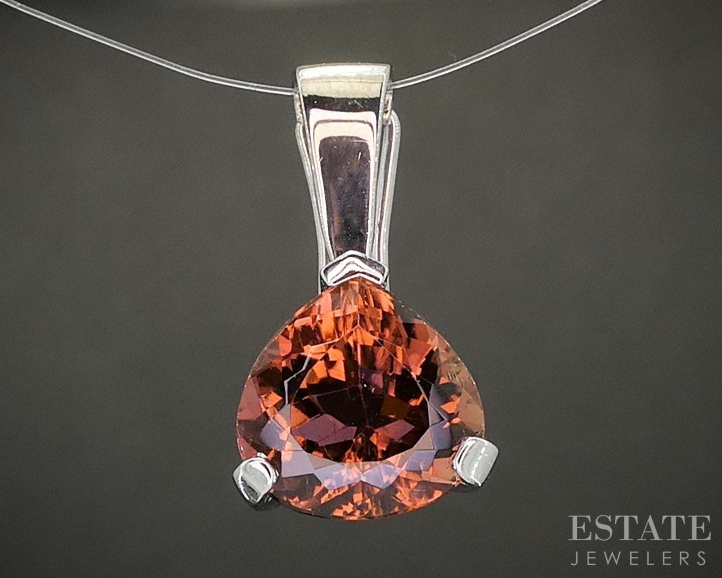 14k White Gold Trillion Natural Tourmaline Solitaire Pendant 3.3g p16540