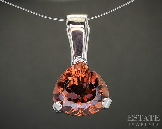 14k White Gold Trillion Natural Tourmaline Solitaire Pendant 3.3g p16540