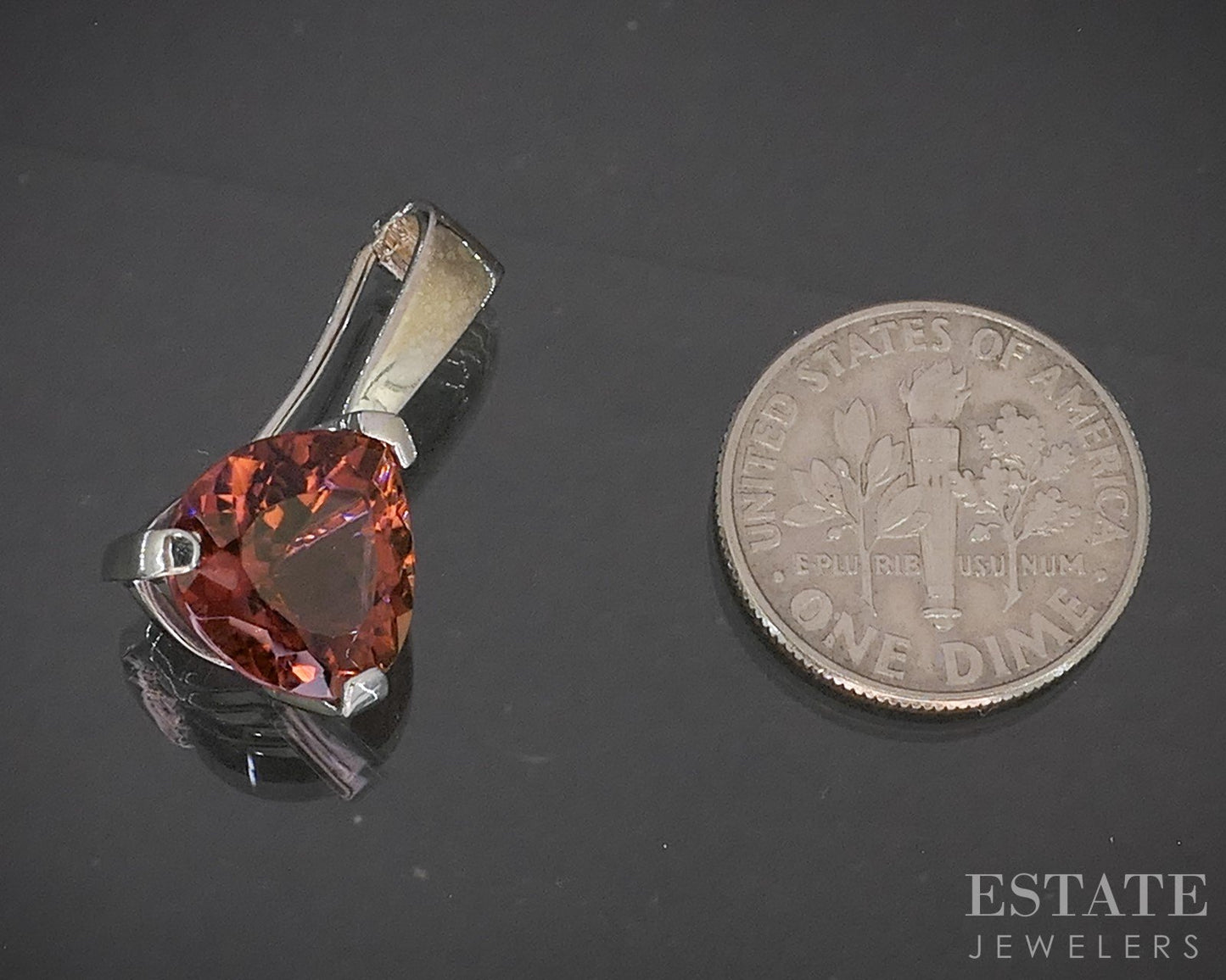 14k White Gold Trillion Natural Tourmaline Solitaire Pendant 3.3g p16540