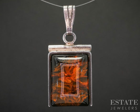 Vintage Sterling Silver Natural Amber Ladies Pendant 3.9g p16388