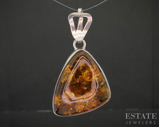 Vintage Sterling Silver Natural Amber Ladies Pendant 10.3g p16539