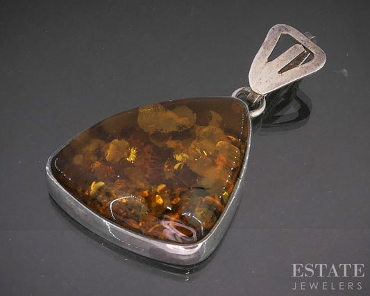 Vintage Sterling Silver Natural Amber Ladies Pendant 10.3g p16539