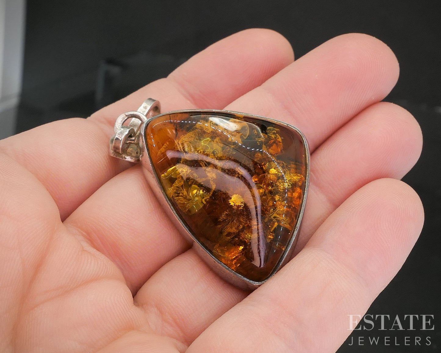 Vintage Sterling Silver Natural Amber Ladies Pendant 10.3g p16539