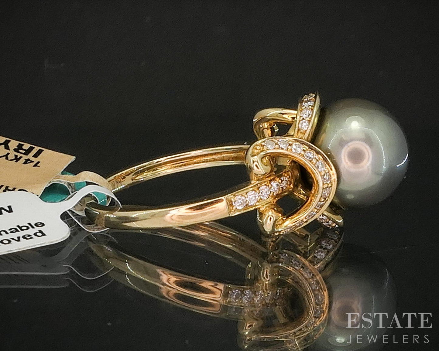 14k Yellow Gold EFFY 10mm Tahitian Black Pearl & Diamond Ring 5.8g p16417