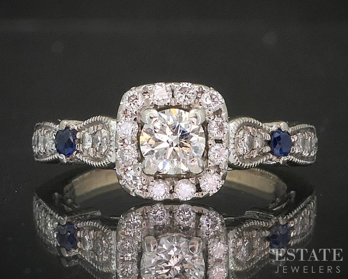 14k White Gold Natural Diamond & Sapphire Vera Wang Engagement Ring 4g p16418