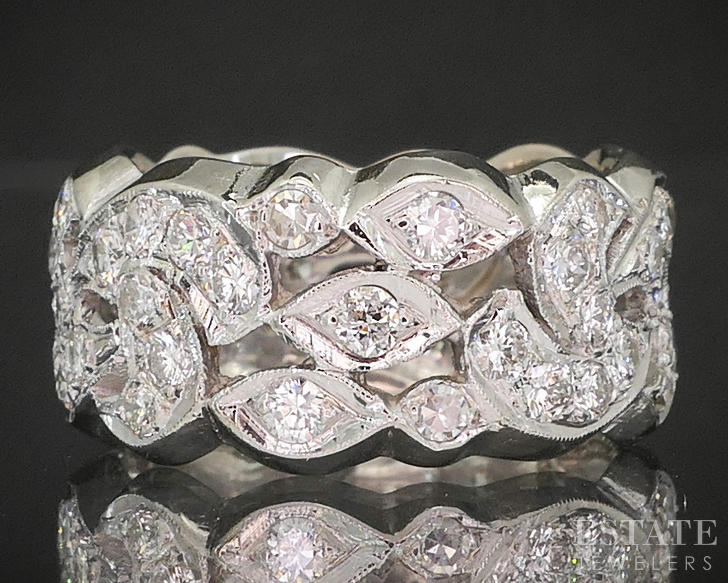 Vintage 14k White Gold Natural 1.25ctw Diamond Scroll Eternity Band 6.4g p16419