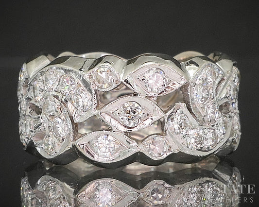 Vintage 14k White Gold Natural 1.25ctw Diamond Scroll Eternity Band 6.4g p16419