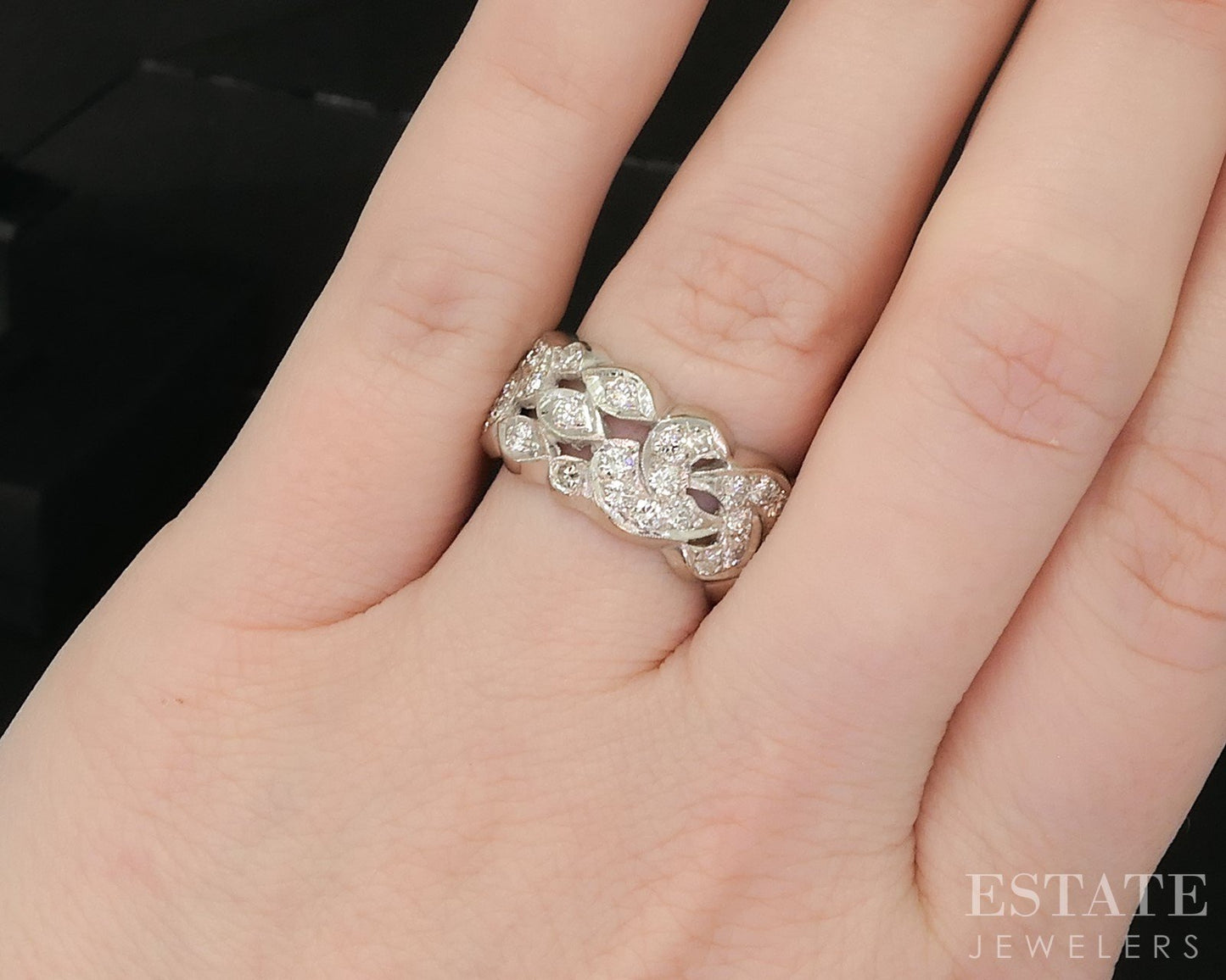 Vintage 14k White Gold Natural 1.25ctw Diamond Scroll Eternity Band 6.4g p16419