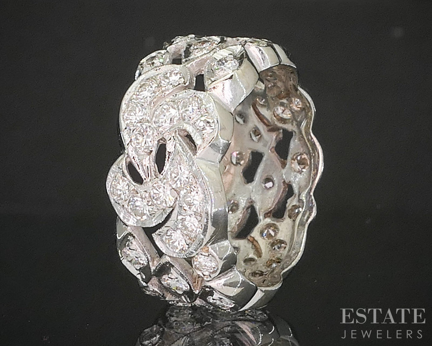 Vintage 14k White Gold Natural 1.25ctw Diamond Scroll Eternity Band 6.4g p16419