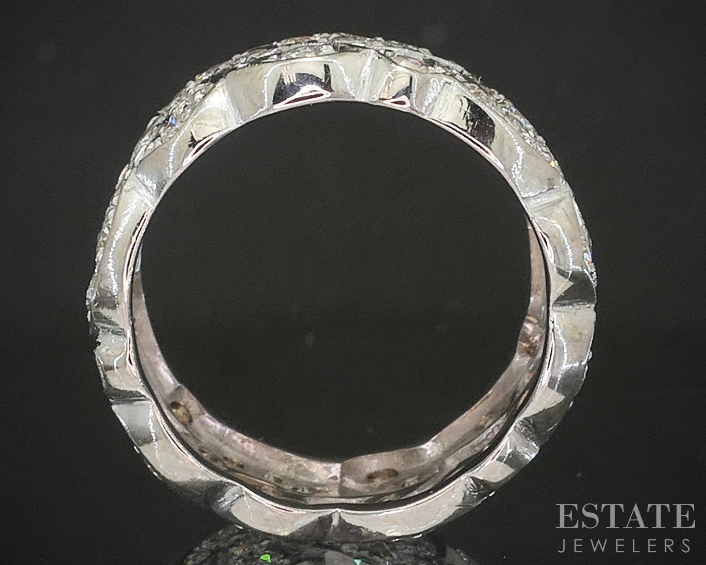 Vintage 14k White Gold Natural 1.25ctw Diamond Scroll Eternity Band 6.4g p16419