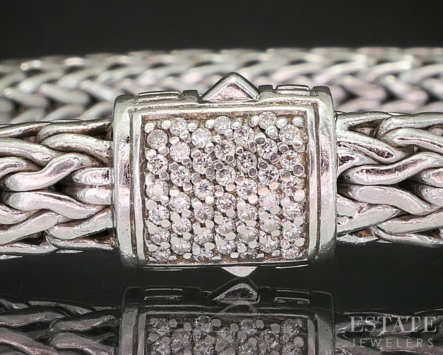 Sterling John Hardy Natural Diamond Wheat Icon Chain Bracelet 43g p16534