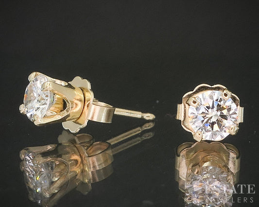 14k Yellow Gold Round Natural .58ctw Diamond Stud Earrings p16420