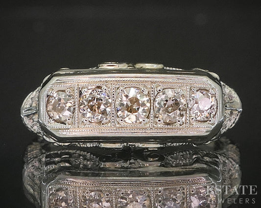 Antique 18k Gold European Natural .35ctw Diamond Filigree Band Ring 2.9g p16410