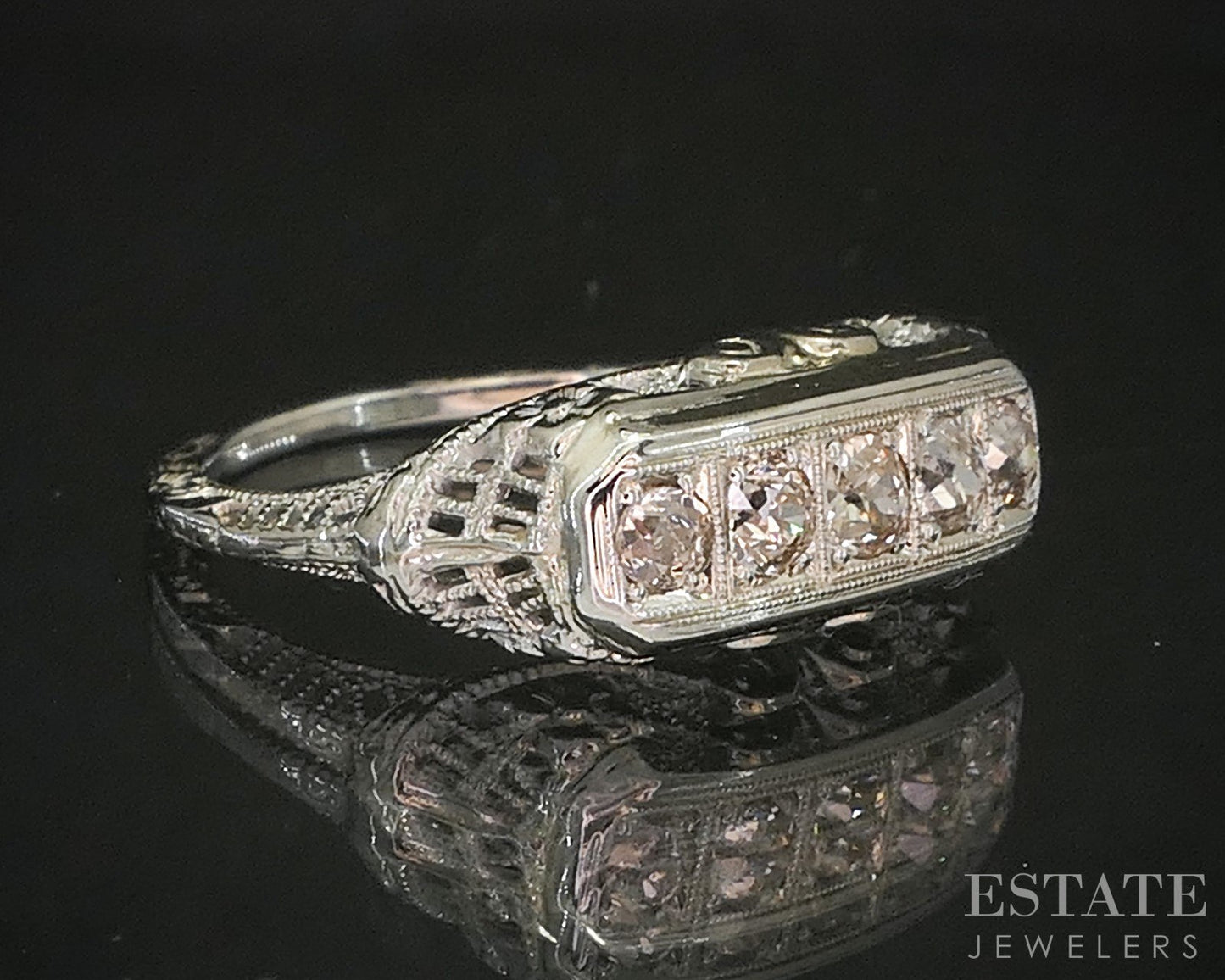Antique 18k Gold European Natural .35ctw Diamond Filigree Band Ring 2.9g p16410