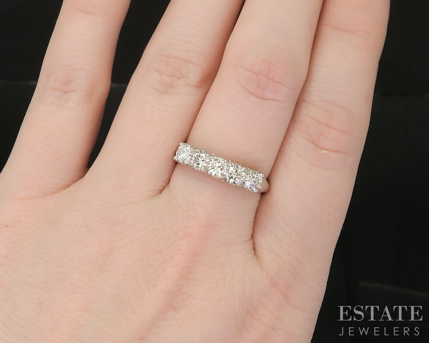 14k White Gold Natural .74ctw Diamond 5-Stone Ladies Wedding Band 3.3g p16532