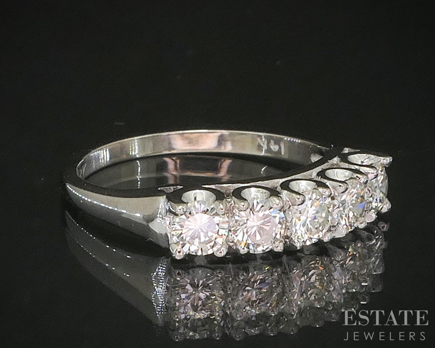 14k White Gold Natural .74ctw Diamond 5-Stone Ladies Wedding Band 3.3g p16532