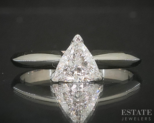14k White Gold GIA Triangle Natural .62ct Diamond Solitaire Ring 2.7g p16385