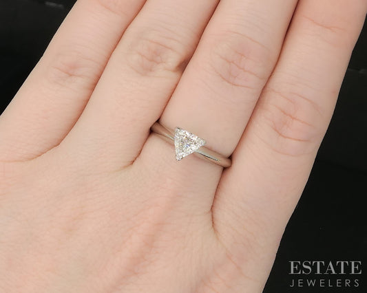 14k White Gold GIA Triangle Natural .62ct Diamond Solitaire Ring 2.7g p16385
