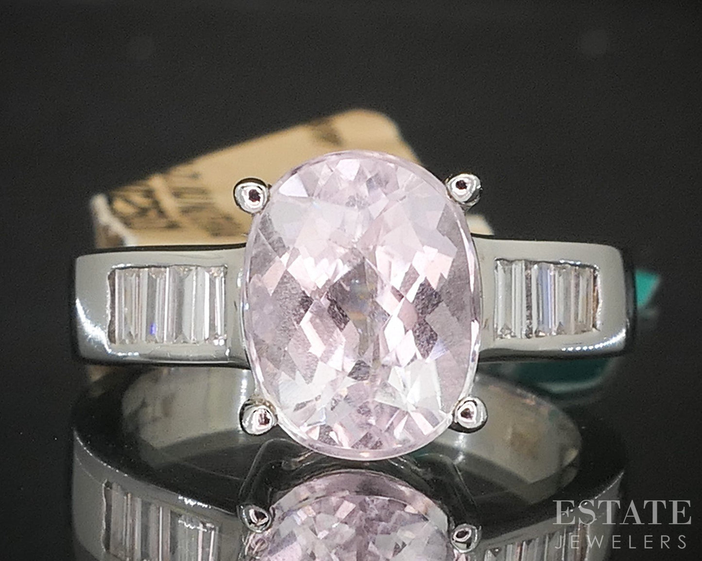 14k White Gold EFFY Natural Kunzite & Diamond Ladies Ring 5.6g p16395