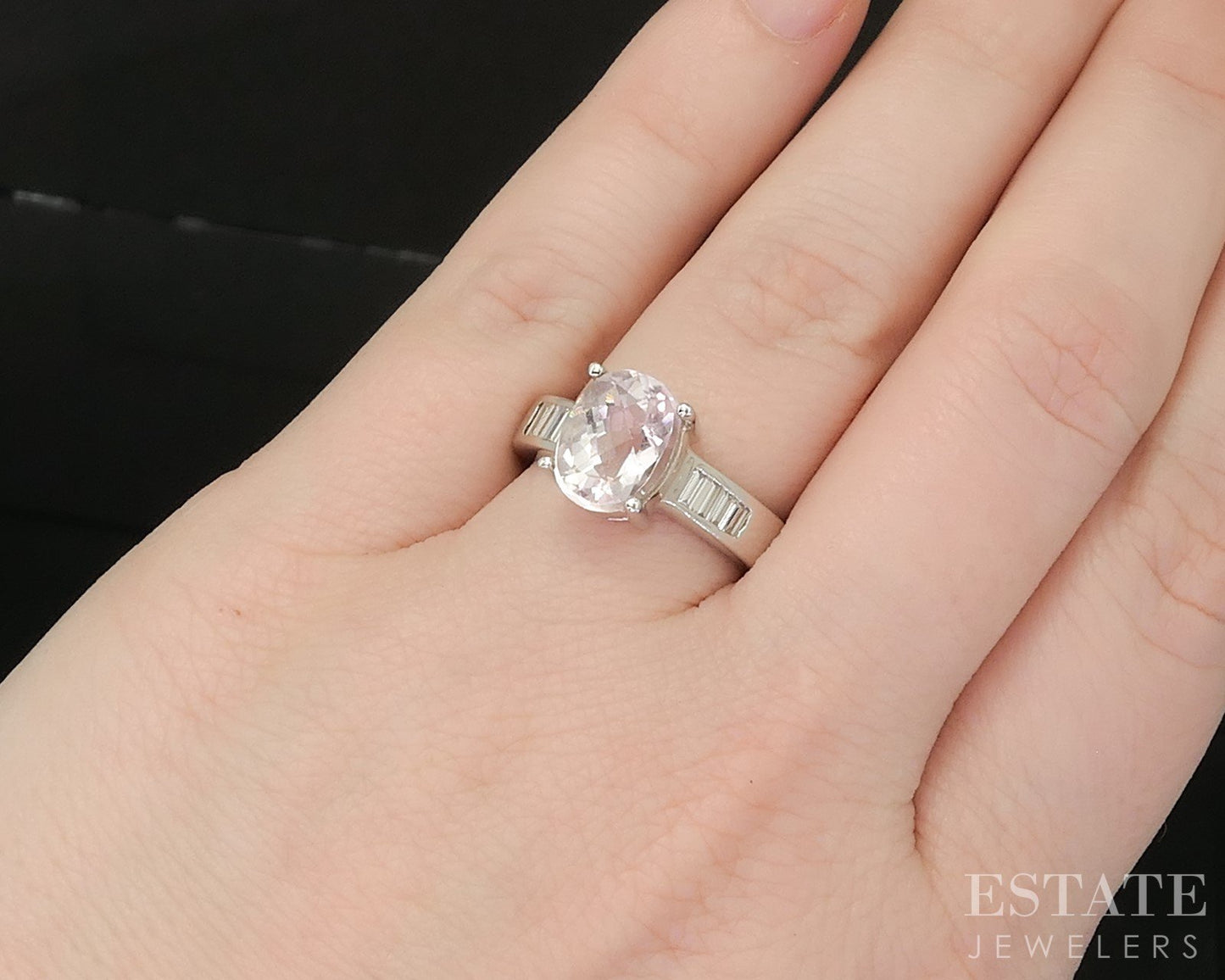 14k White Gold EFFY Natural Kunzite & Diamond Ladies Ring 5.6g p16395