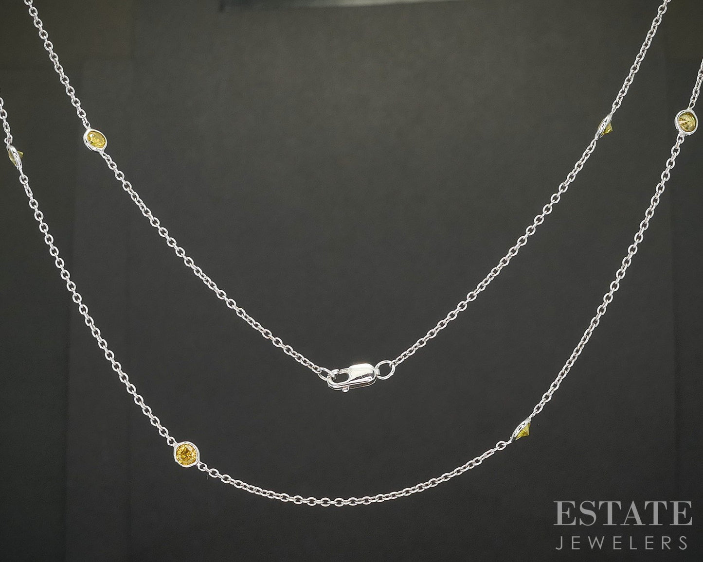 14k White Gold Natural 1ctw Yellow Diamond Station Necklace 3g 24"L p16396