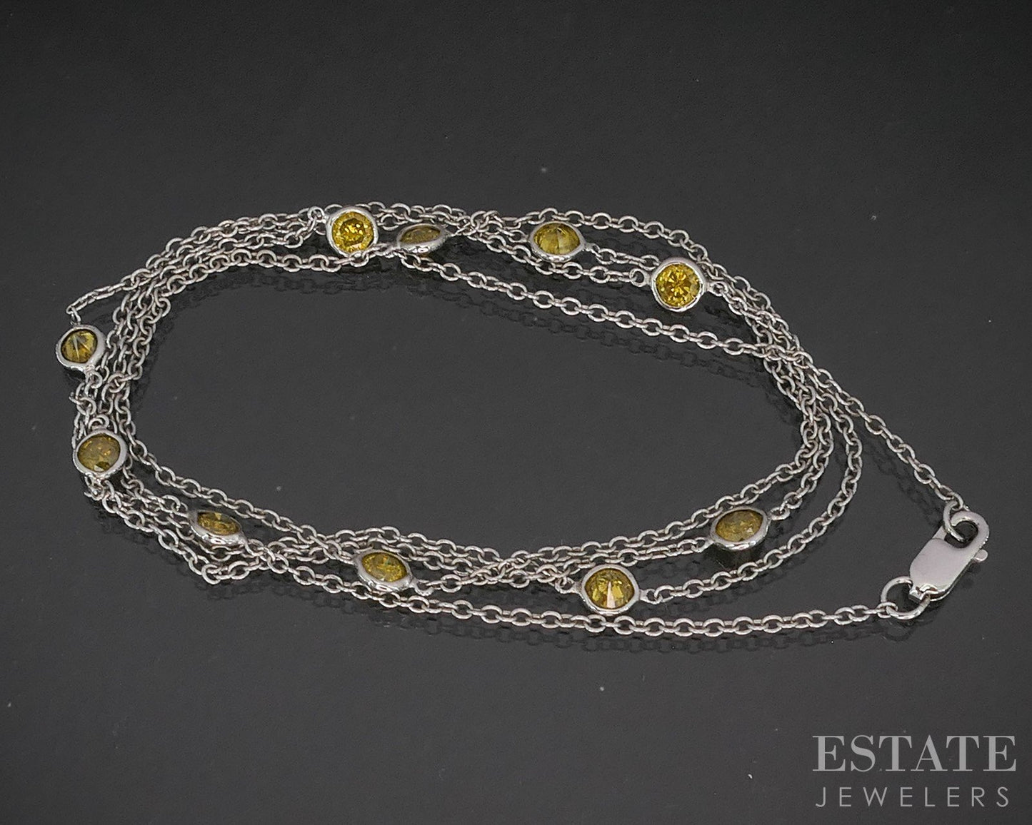 14k White Gold Natural 1ctw Yellow Diamond Station Necklace 3g 24"L p16396