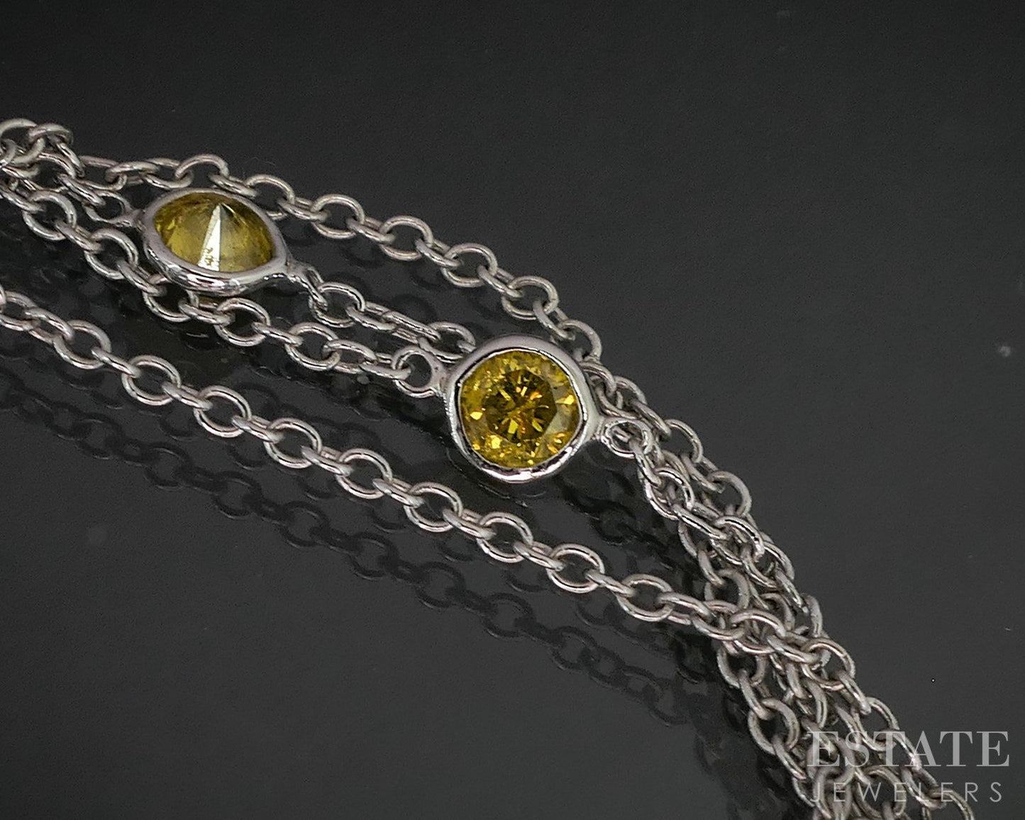 14k White Gold Natural 1ctw Yellow Diamond Station Necklace 3g 24"L p16396